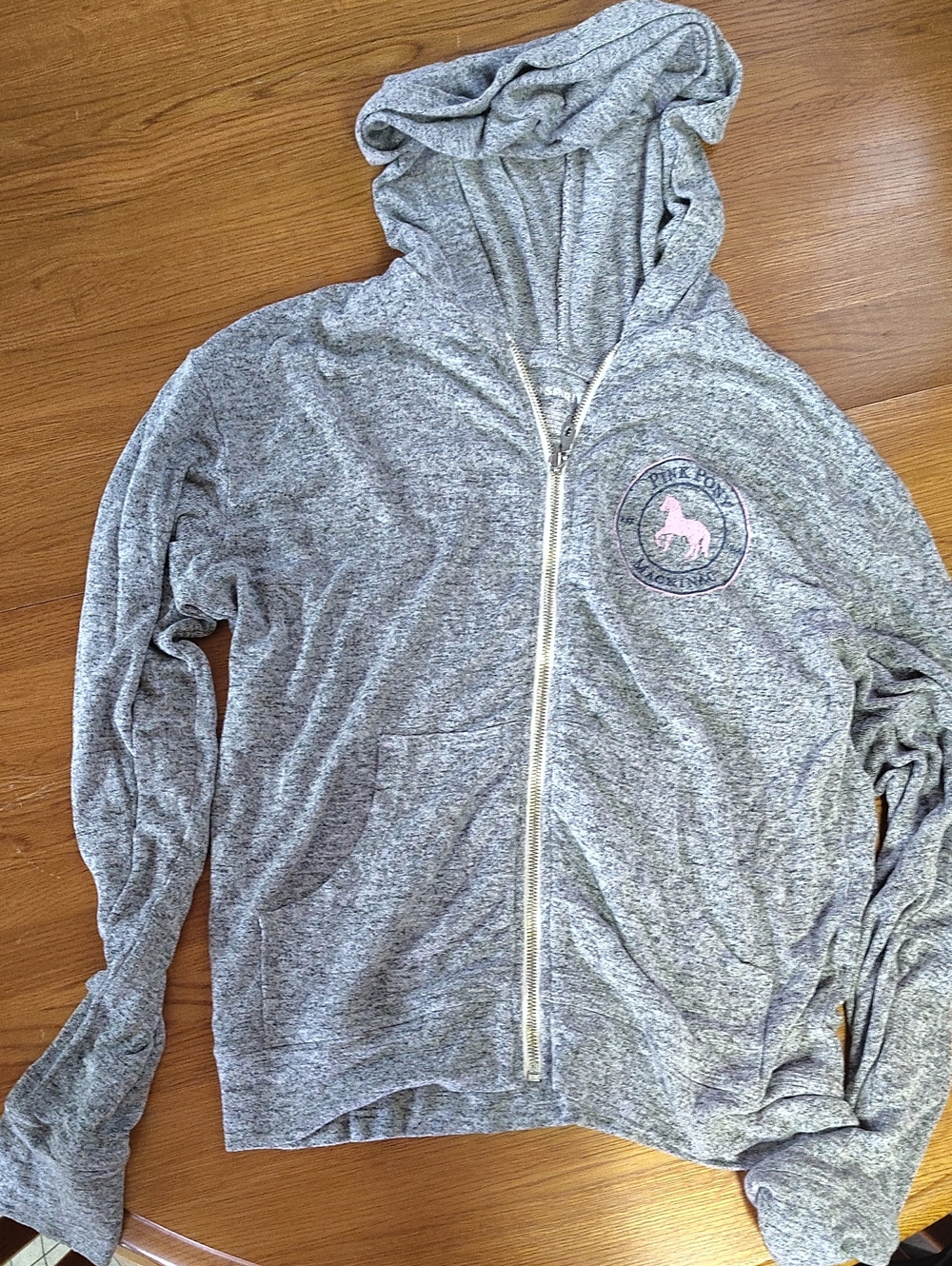 Spirit Heather Gray Zip Hoodie Bomber Jacket with Pink Pony
